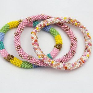 Set of 3 Crocheted Glass Bead Stacking Bracelets NWoT